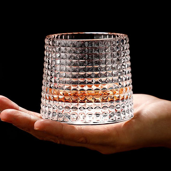 Premium Edo glass spinning whiskey tumbler, a unique Japanese design barware gift for men who appreciate fine spirits.