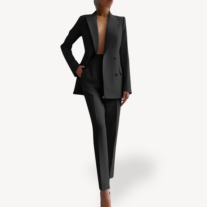 Elegant tailored women's two-piece pant suit set in summer professional wear, white. Perfect for formal and trendy office styles.