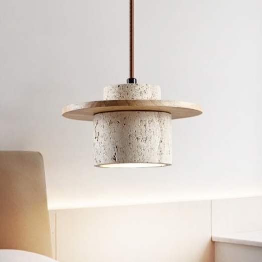 Elegant Travertine Pendant Light: Modern natural stone ceiling lamp with adjustable LED for stylish home decor.
