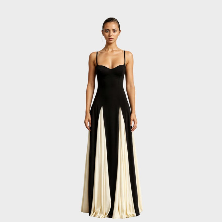 Elegant two-tone maxi evening dress for women, sophisticated formal occasion wear