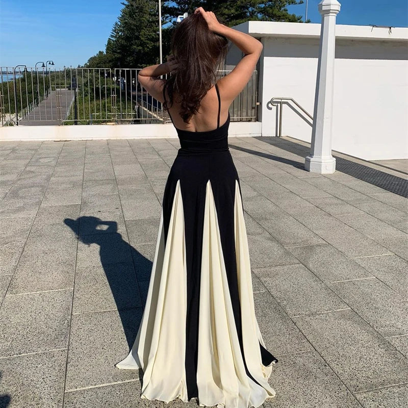 Party-ready two-tone maxi evening dress for women, sophisticated and formal wear