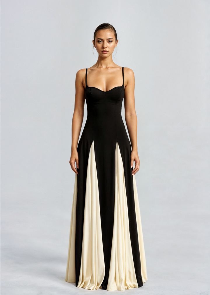 Sophisticated women's two-tone maxi dress, an elegant choice for evening wear
