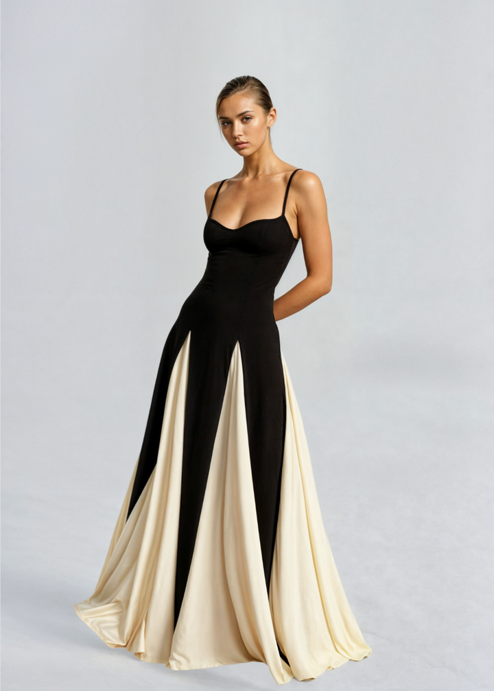 Elegant two-tone long dress for women, ideal as occasion and party wear