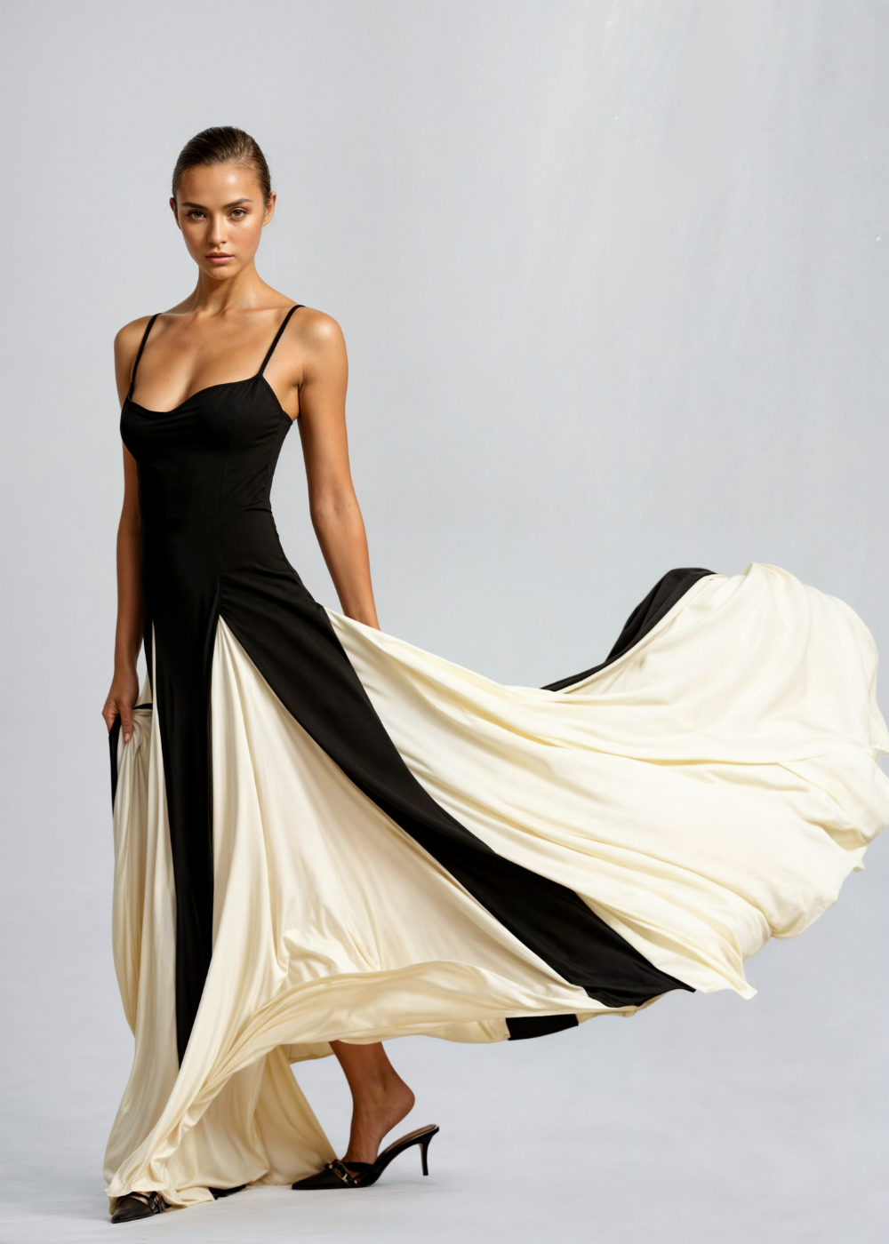 Formal women's two-tone maxi dress, exuding sophistication for evening events