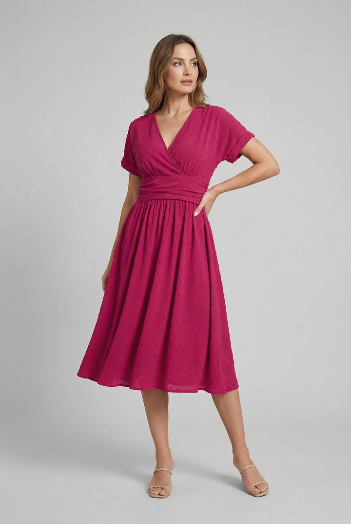 Women's fashion V-neck midi dress, an elegant choice for cocktail parties & special occasions.