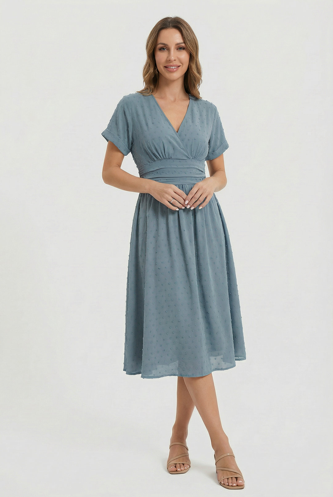 Stylish occasion midi dress for women, an elegant V-neck perfect for evening & formal wear.