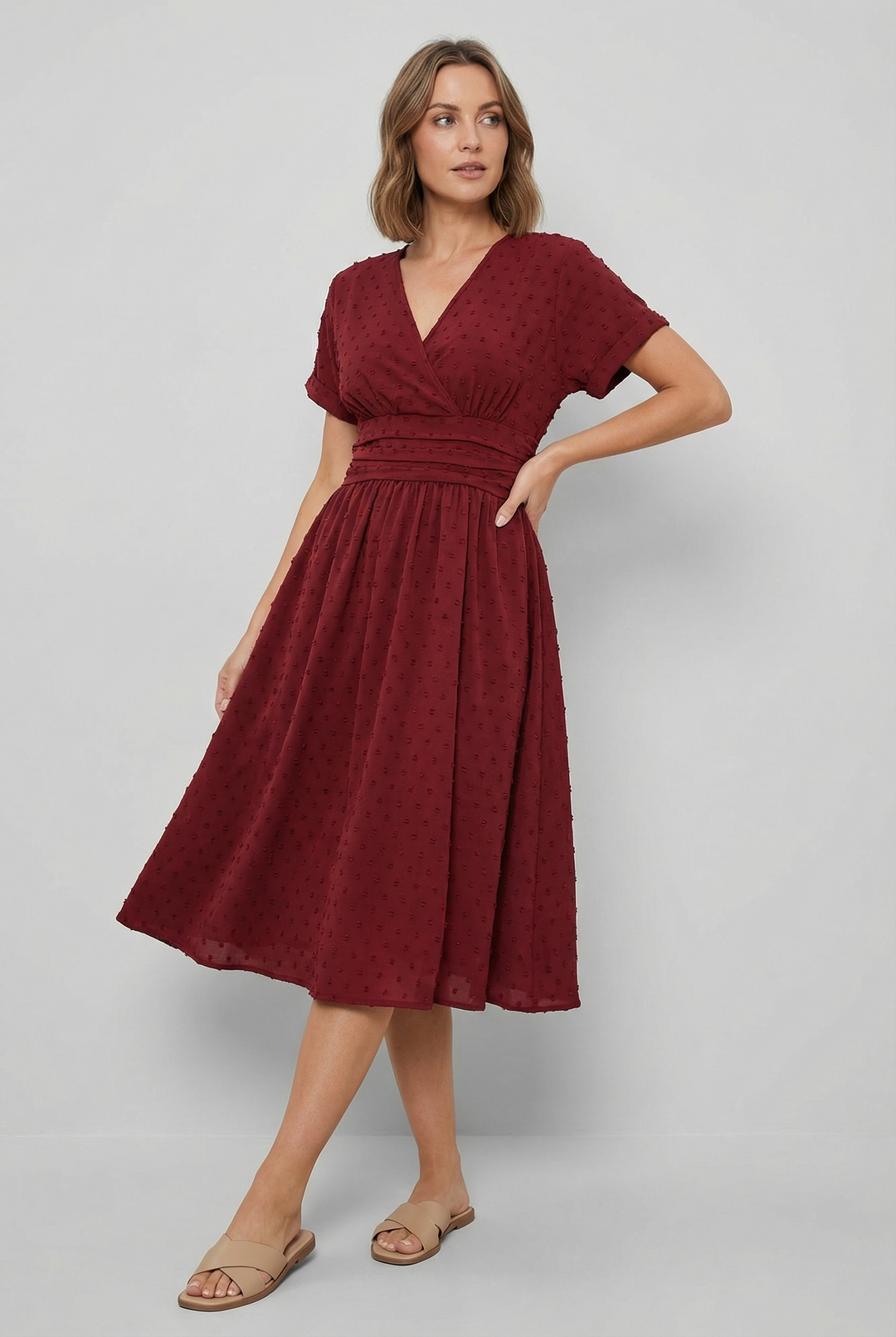 Women's elegant midi cocktail dress with a graceful flared skirt, perfect for parties & events.