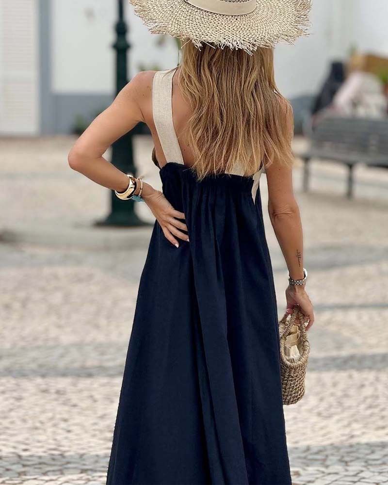 CL05 women's cross neck midi dress, a chic and breathable summer vacation outfit