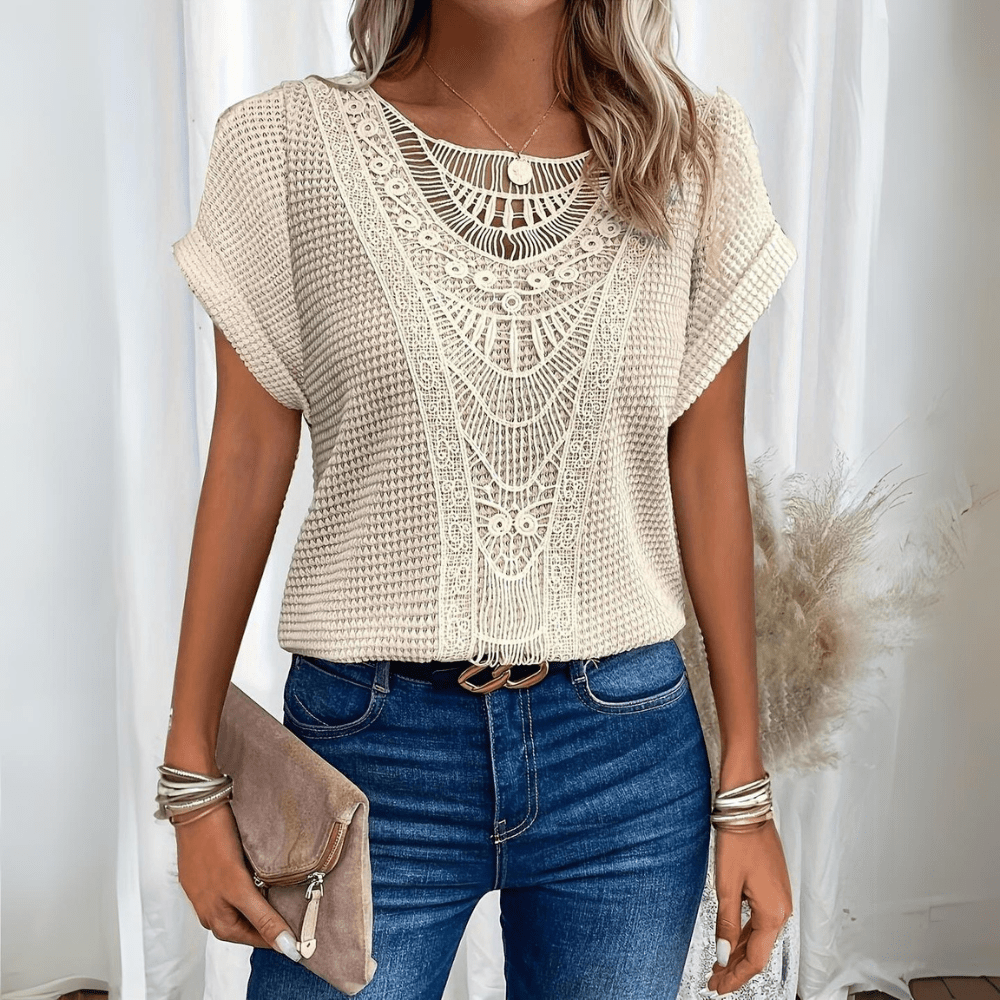 Elegant white lace detail long sleeve blouse for women, vintage style summer fashion