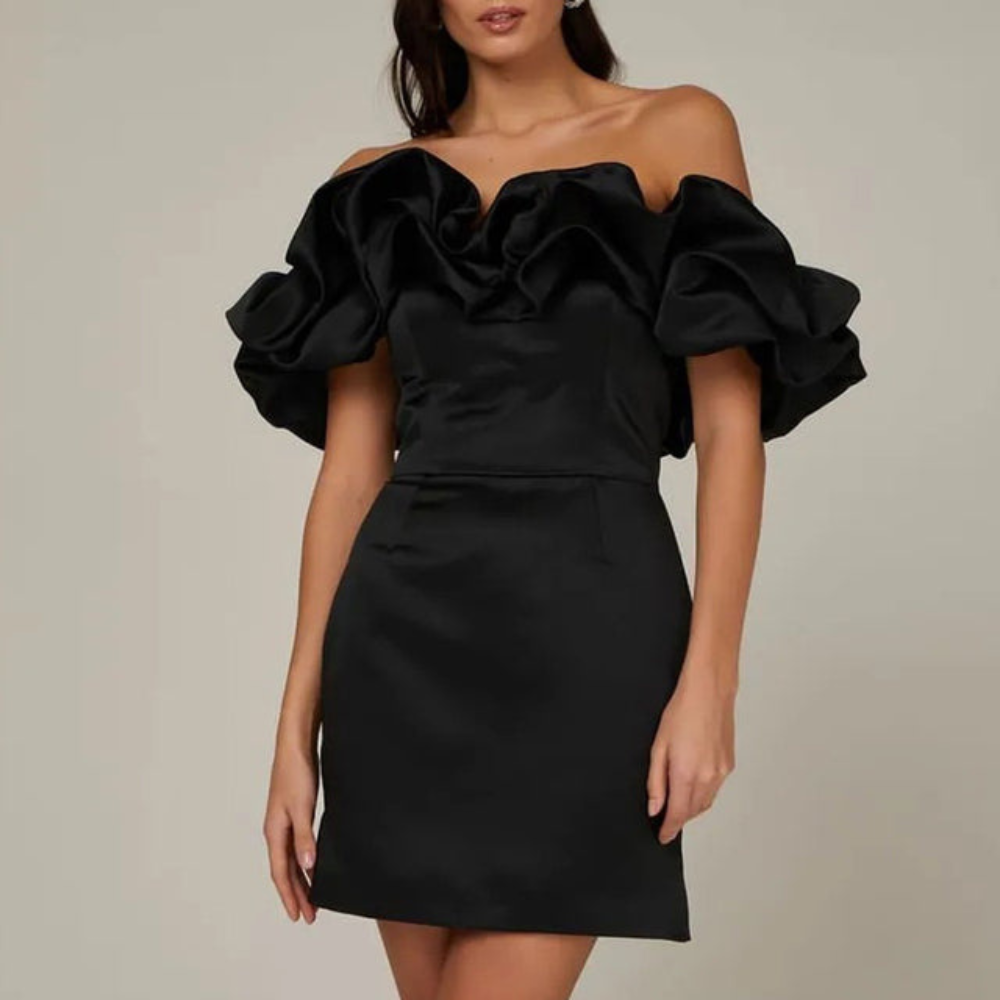 Stylish navy blue ruffle mini dress, ideal for women's summer fashion and party occasions