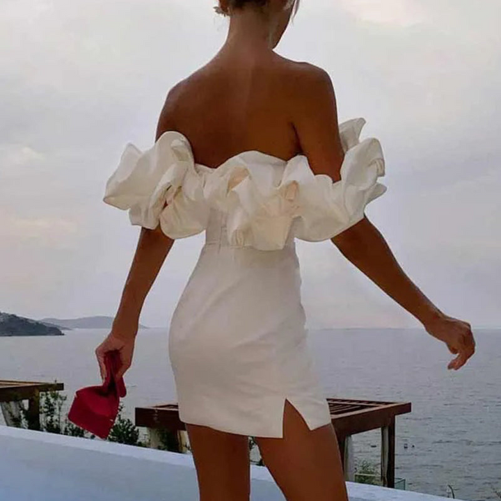 Light blue ruffle mini dress with delicate ruffles, an essential for summer fashion and party wear