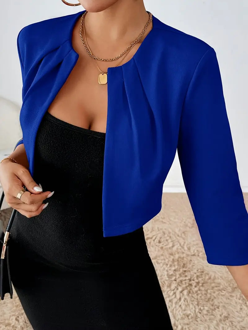 Elegant white short blazer for women, sophisticated fashion outerwear & versatile jacket.