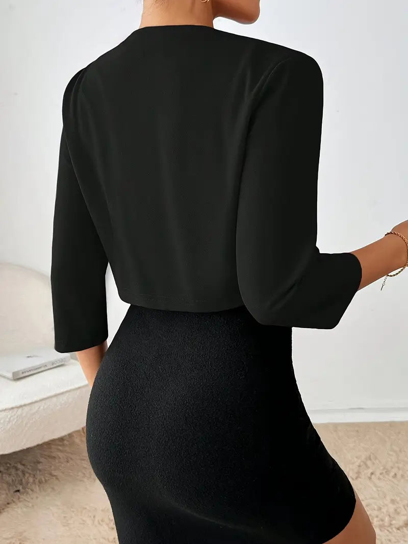 Modern elegant short white blazer jacket, versatile women's fashion & workwear.