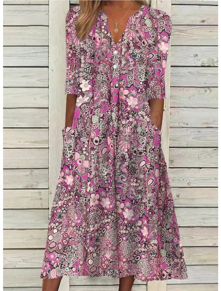 Comfortable women's white V-neck summer midi dress. Elegant and flattering, ideal for day events or parties.