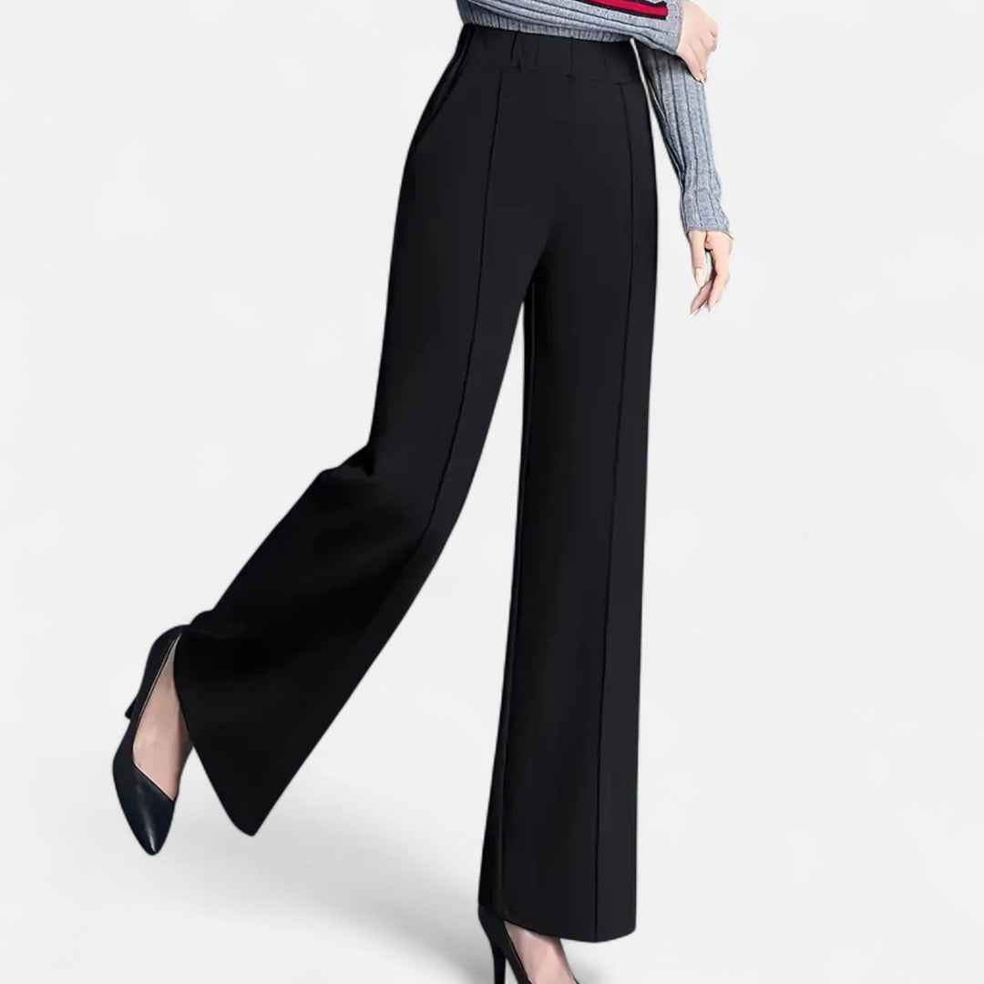 Chic brown women's high-waist wide-leg pants, offering elegant comfort & versatility for office or casual wear.
