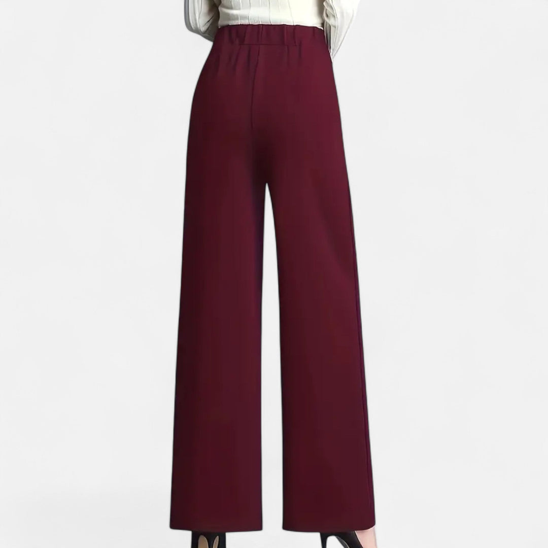Wine red women's high-waist wide-leg trousers, designed for maximum comfort and an elegant, versatile look.