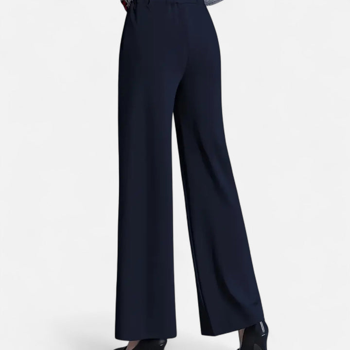 Collection of women's high-waist wide-leg trousers: black, wine red, navy, brown. Chic, comfortable, versatile.