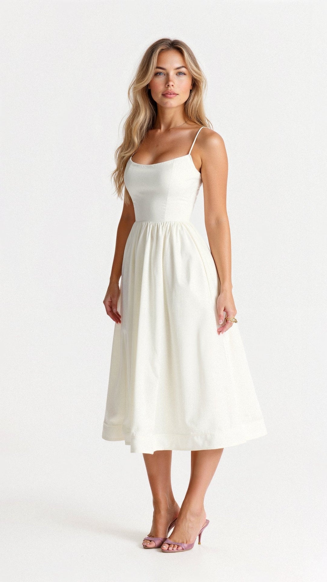 Elegant women's A-line Ascot neck midi dress, perfect for summer casual or special occasions