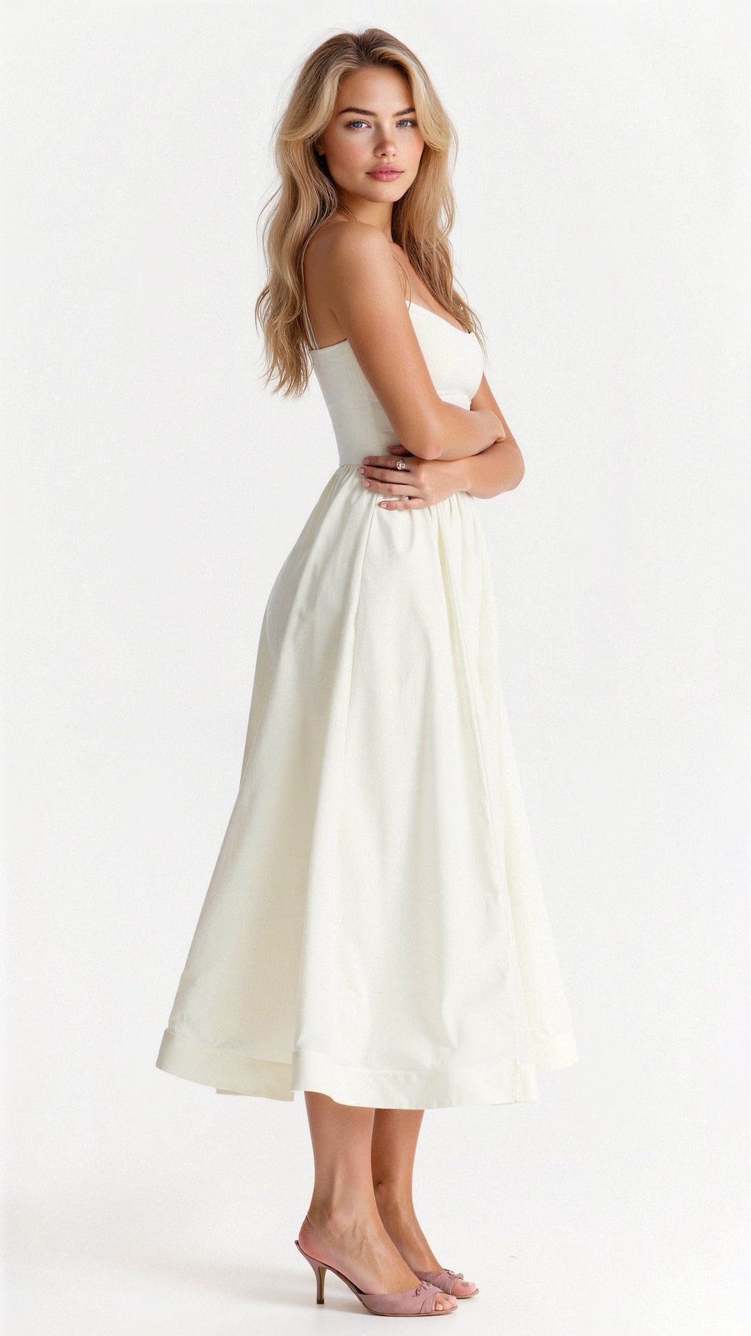 Ascot neck A-line midi dress for women, offering an elegant and comfortable summer option