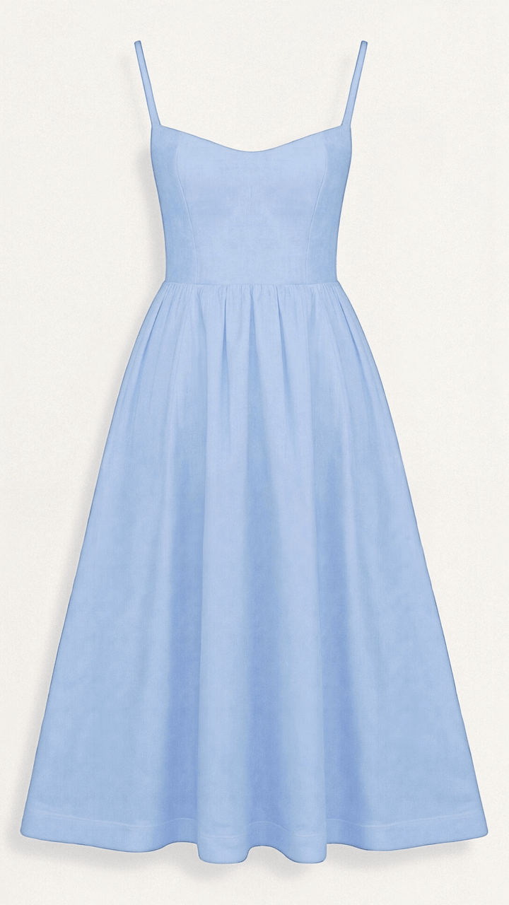Women's elegant A-line midi dress with Ascot neck, perfect for various summer settings