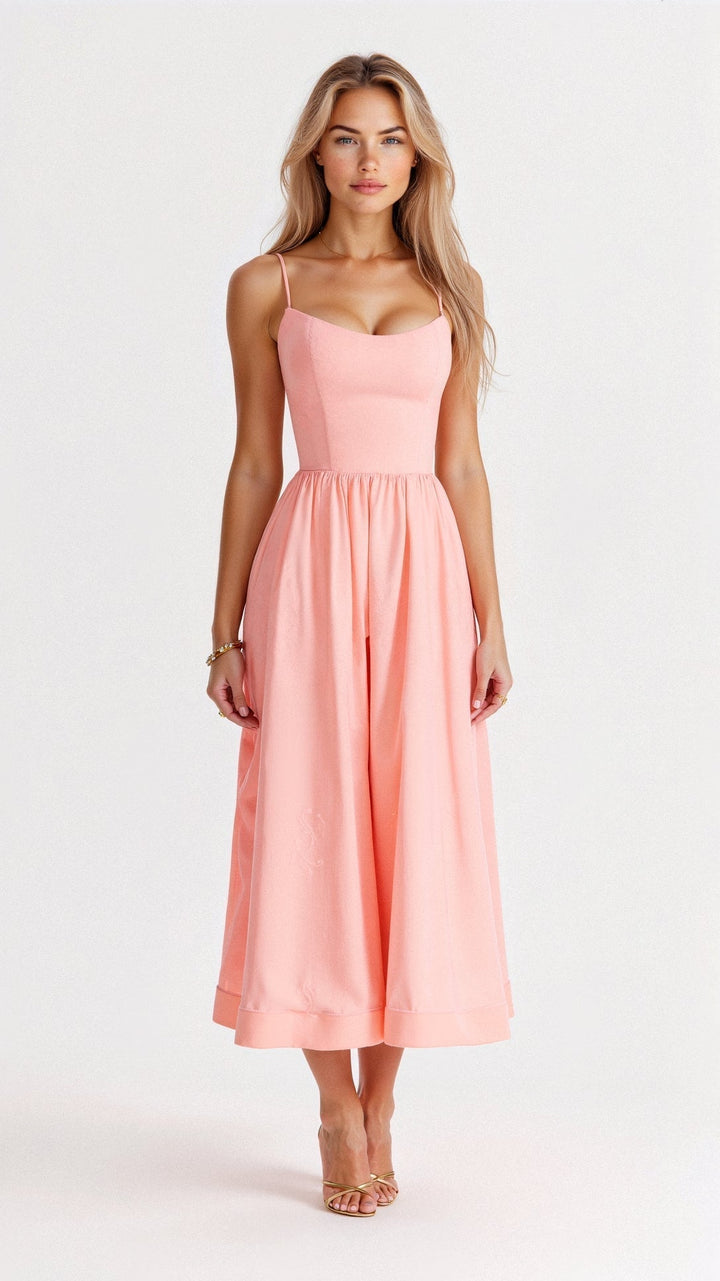 Stylish Ascot neck A-line midi dress, a flattering summer choice for women