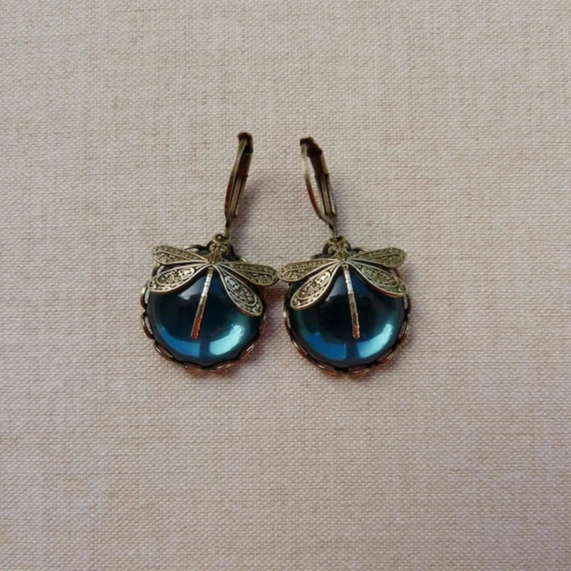 Gift-ready women's antique crystal dragonfly earrings, a unique and elegant jewelry present.