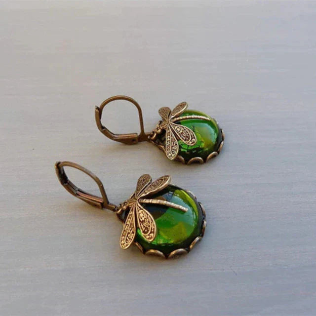 Vibrant women's antique crystal dragonfly earrings, adding a touch of vintage elegance to any outfit.