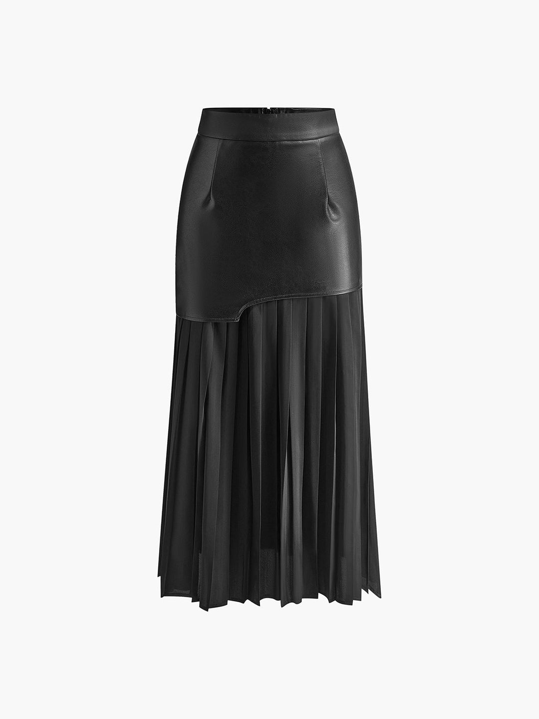 Dynamic shot of an asymmetrical pleated midi skirt for women, highlighting its flow and movement.