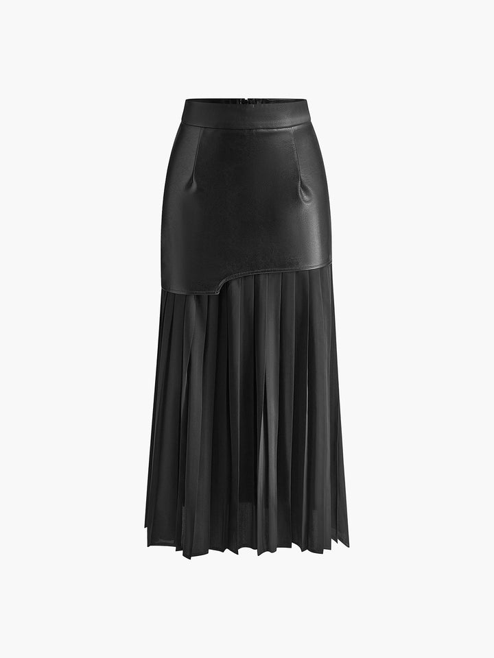 Dynamic shot of an asymmetrical pleated midi skirt for women, highlighting its flow and movement.