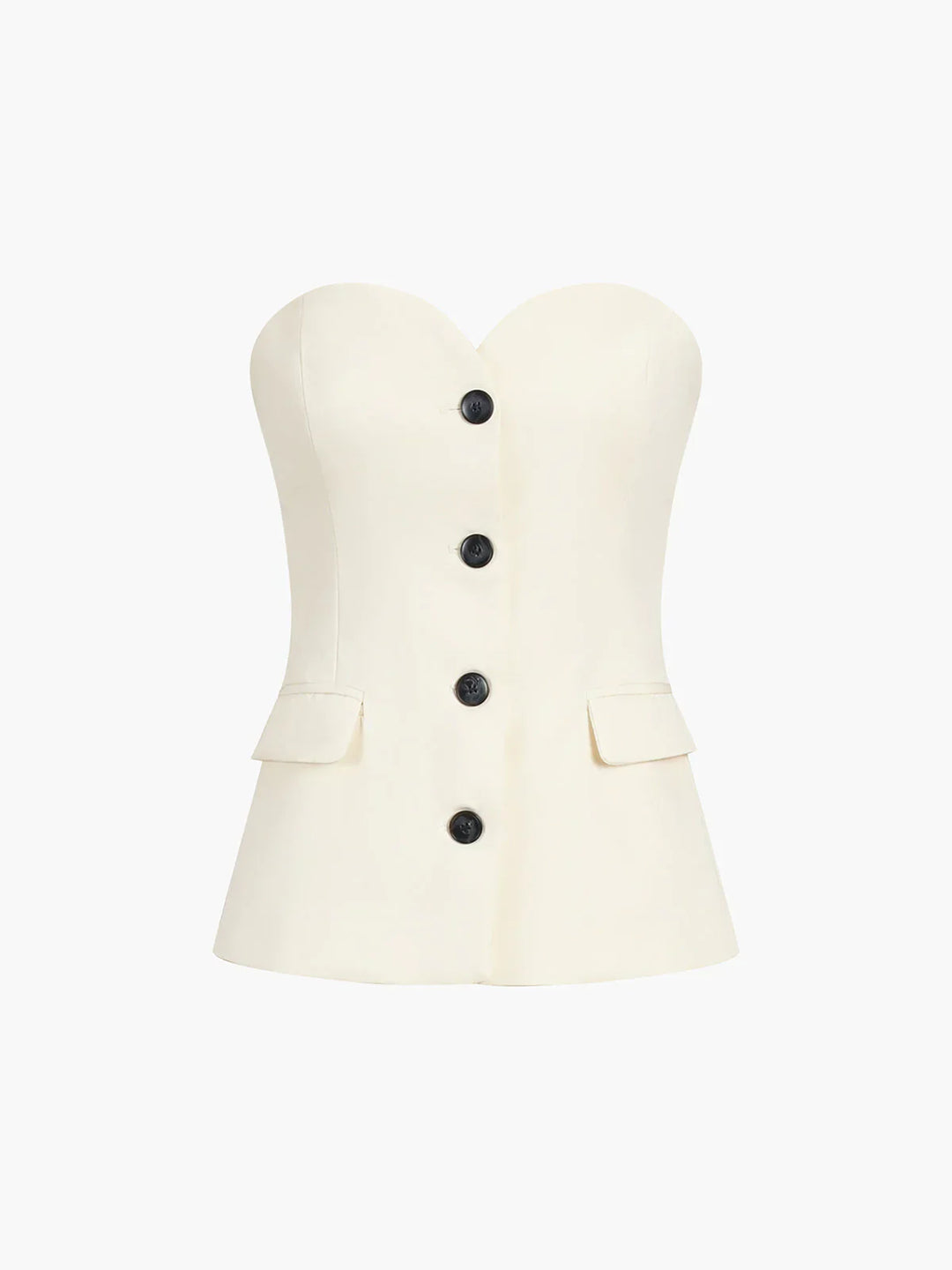 Women's matching beige set featuring a corset style top and comfortable high-waist wide-leg pants. Stylish outfit.