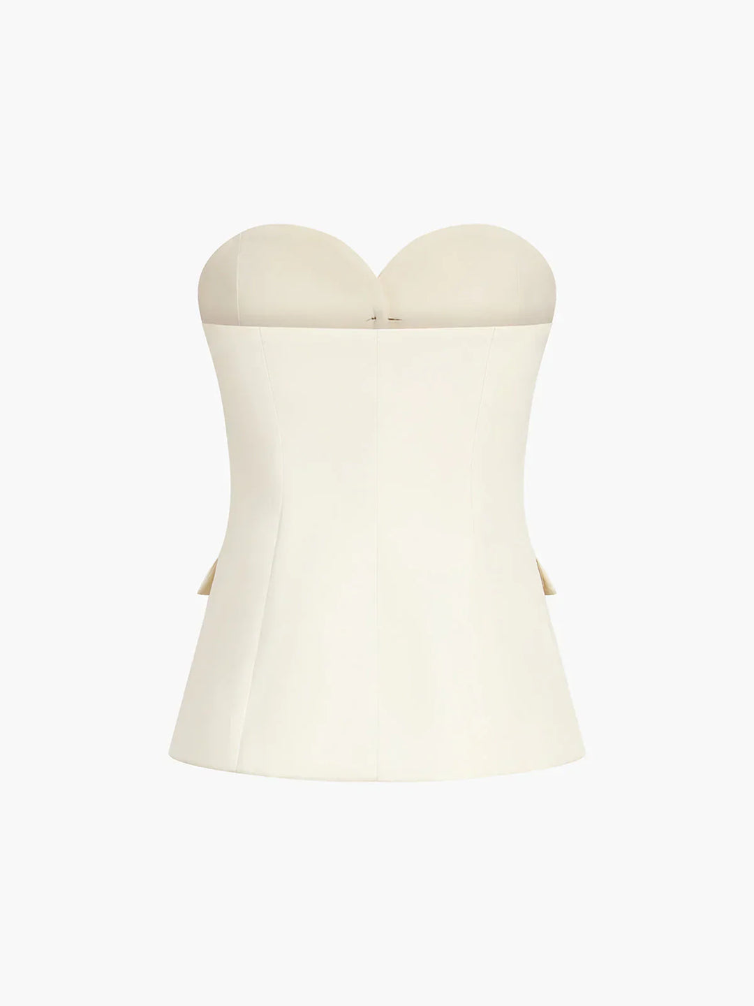 Sophisticated women's beige corset style two-piece set with a flattering high-waist and wide-leg trousers.