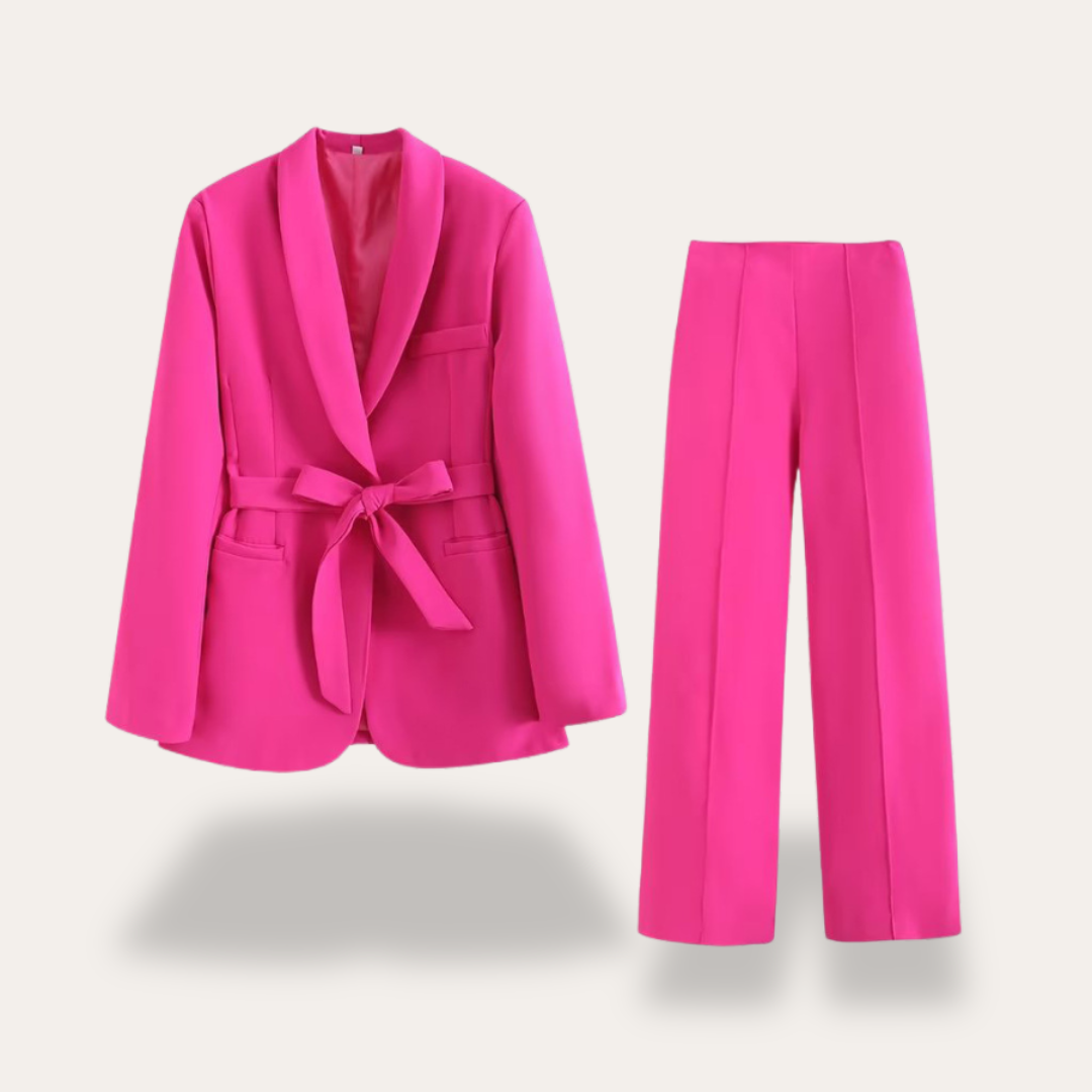 Versatile women's wide leg trousers and belted blazer matching set, a must-have for modern wardrobes.