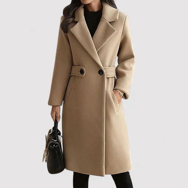 Elegant women's belted wool blend coat in classic style, perfect for winter fashion.