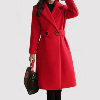 Classic women's belted wool blend coat, an elegant and warm jacket perfect for cold weather.