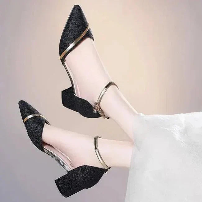 Comfortable women's block heel footwear with an elegant ankle strap, perfect for any occasion.