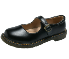Elegant women's black faux leather Mary Jane flats with double buckle detail, comfortable for classic style.