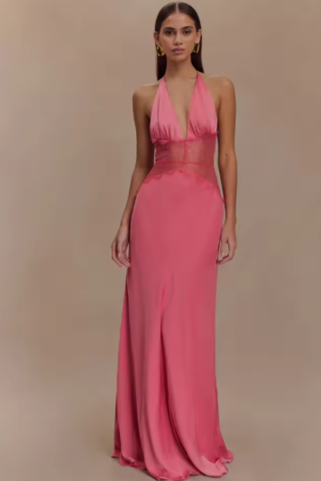 Chic women's blue halter neck backless dress, a beautiful long gown for parties and special occasions.