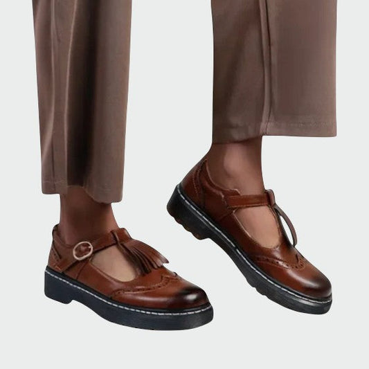 Elegant women's black leather T-bar Mary Jane shoes with block heel, comfortable footwear