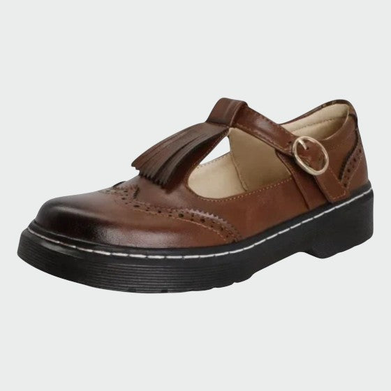 Classic women's leather T-bar Mary Jane dress shoes, elegant and comfortable
