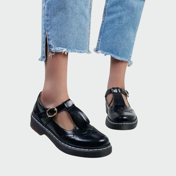 Women's sophisticated leather T-bar Mary Jane shoes, perfect for dress or casual wear