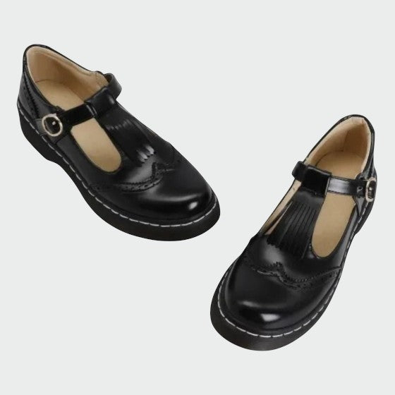 Stylish women's leather Mary Jane shoes with T-bar strap and comfortable block heel