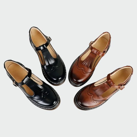 High-quality women's leather T-bar Mary Jane shoes, elegant and classic footwear