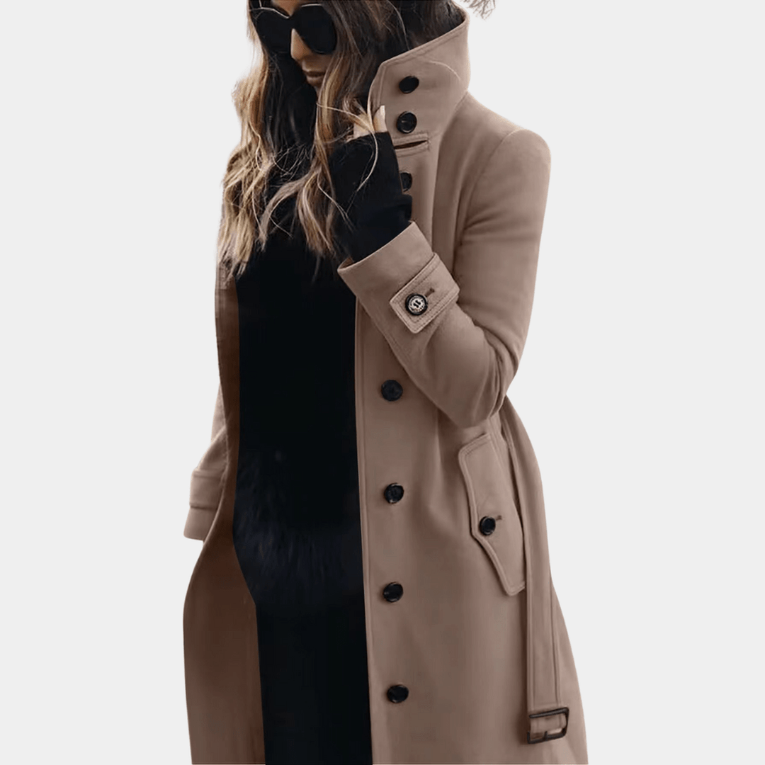Elegant women's black quilted trench coat with adjustable belt for fall and winter fashion