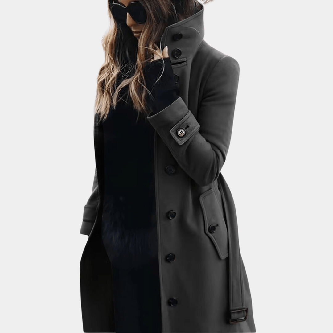 Warm ladies' long quilted trench coat, perfect for cold weather and elegant outerwear