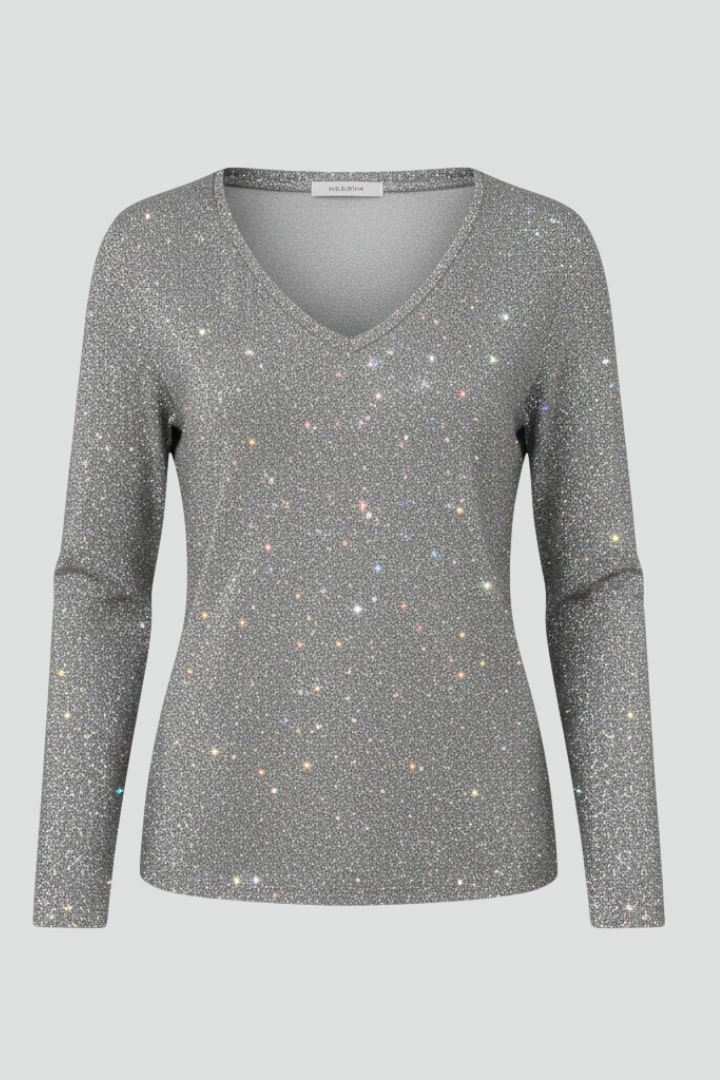 Elegant women's black sequin V-neck long sleeve sweater, perfect for evening wear and winter parties