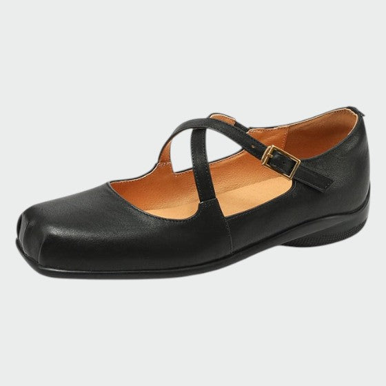 Women's classic square-toe Mary Jane dress shoes, elegant with stylish cross-straps