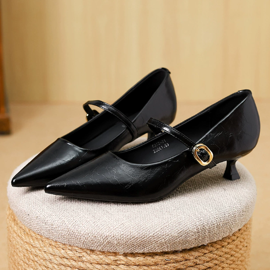 Fashionable women's heeled Mary Jane shoes with a modern square toe and stable block heel for everyday elegance