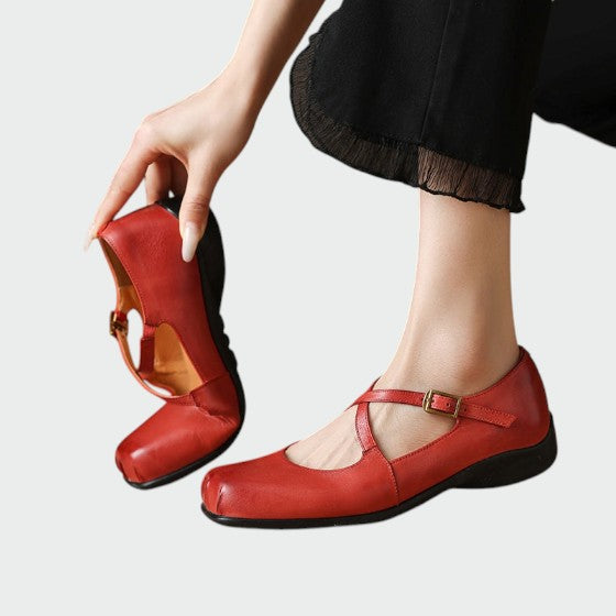 Stylish women's footwear: square-toe Mary Jane shoes with elegant cross-strap design