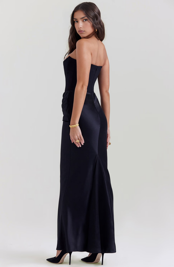 Red strapless bodycon maxi dress for women, perfect as a party dress or formal wear.