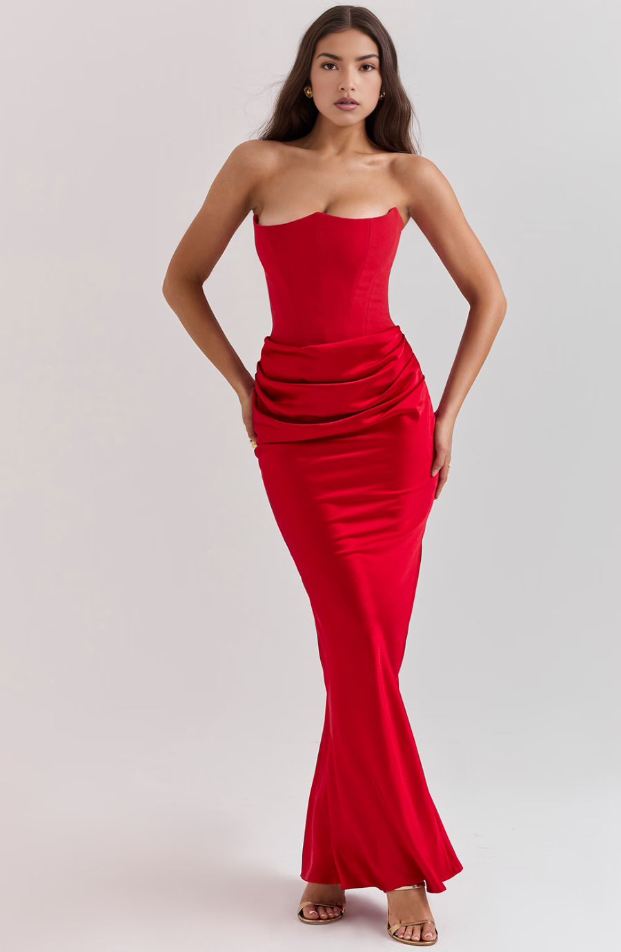 Full-length black strapless corset bodycon maxi dress, a stunning women's evening gown.